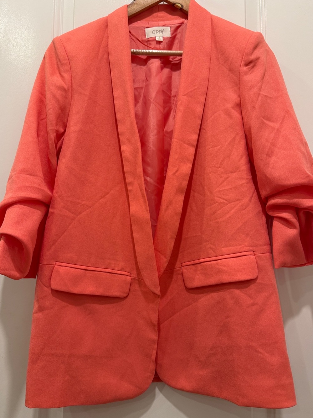 Oddy Coral Blazer SZ S with Ruched Sleeve